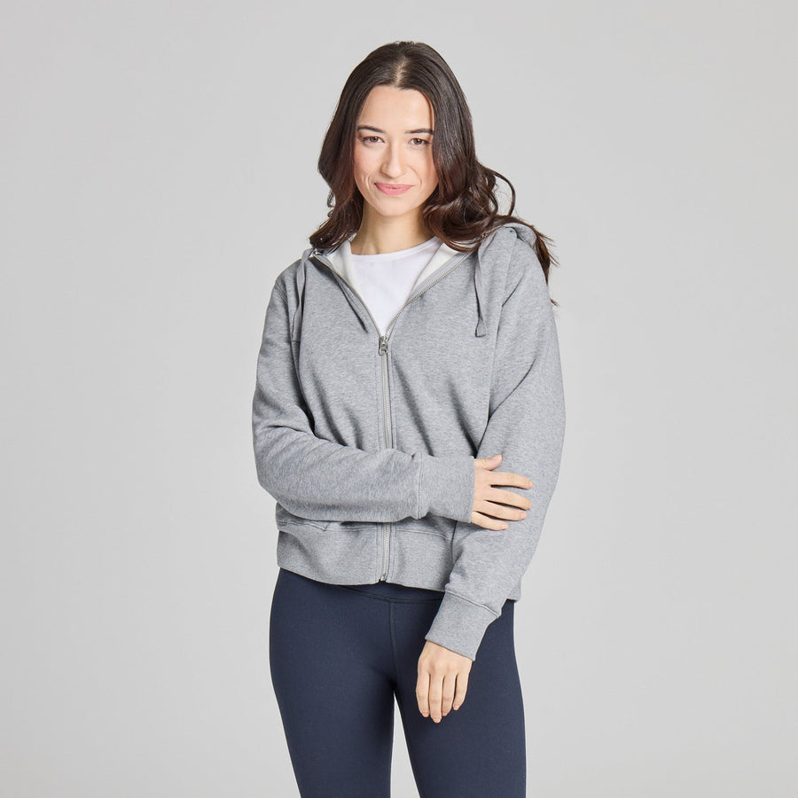 GOOD VIBES HEATHER GREY FLEECE ZIP HOODIE
