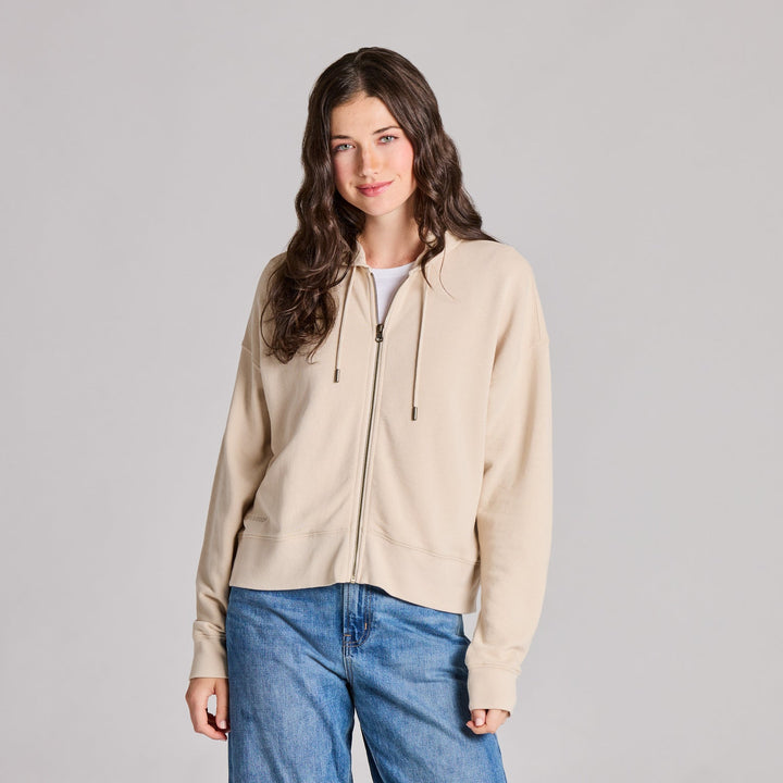 BIRCH WHITE FRENCH TERRY BOXY ZIP HOODIE