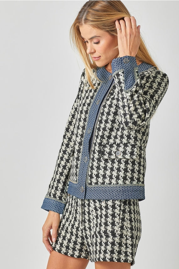 STEFFI BLACK CHECK MIXED TWEED JACKET
