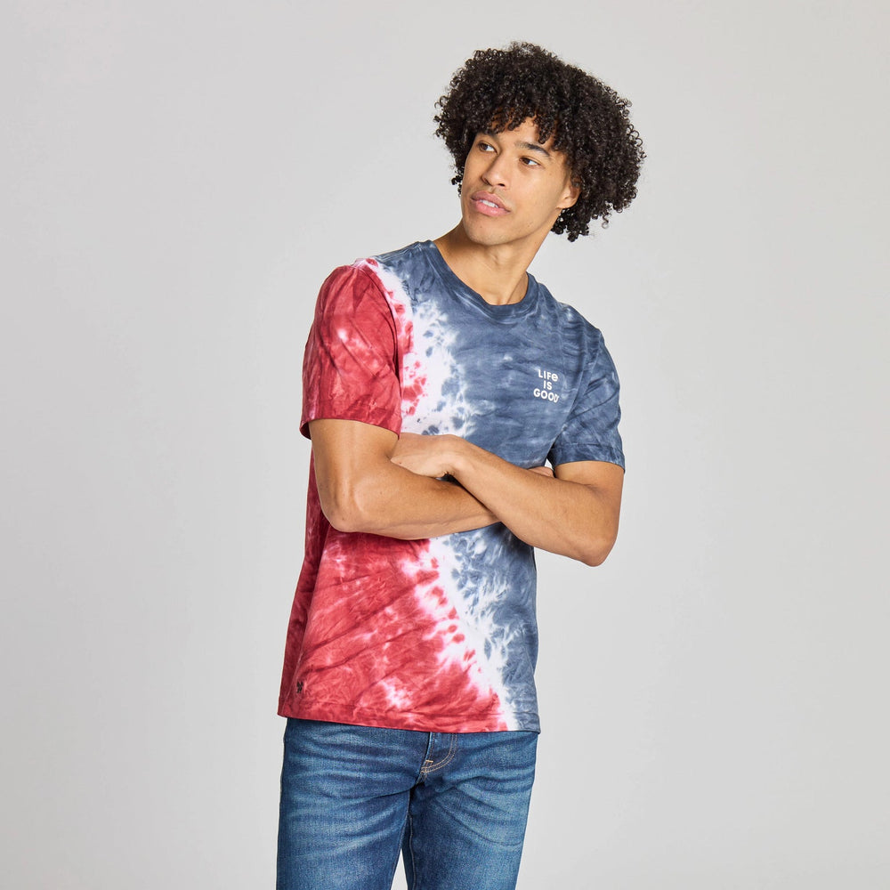MEN'S STACKED LIFE IS GOOD RED WHITE & BLUE TIE-DYE CRUSHER TEE
