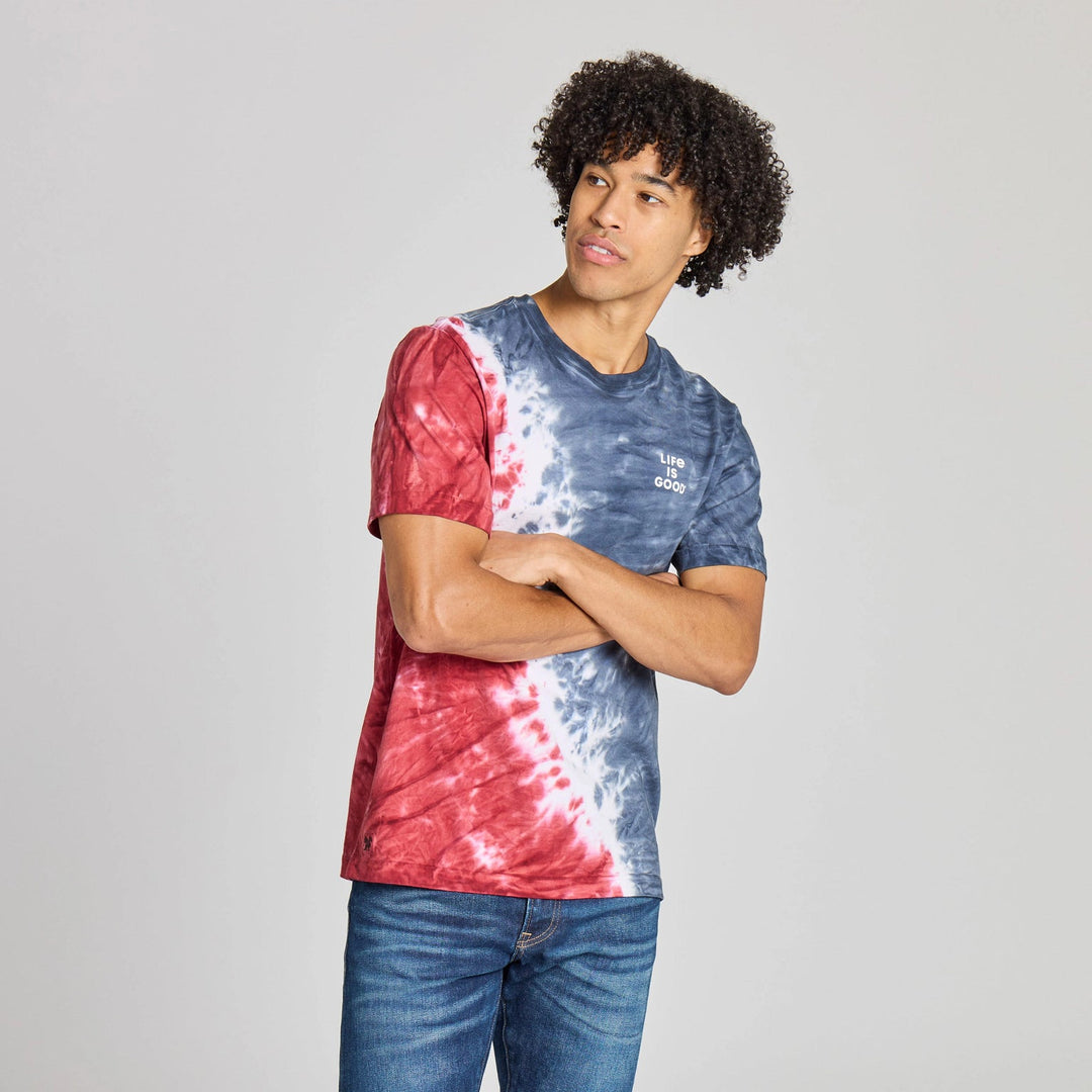 MEN'S STACKED LIFE IS GOOD RED WHITE & BLUE TIE-DYE CRUSHER TEE