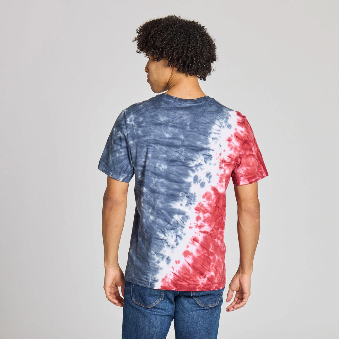 MEN'S STACKED LIFE IS GOOD RED WHITE & BLUE TIE-DYE CRUSHER TEE