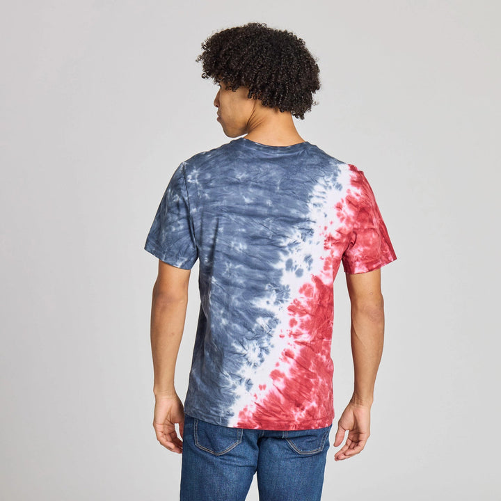 MEN'S STACKED LIFE IS GOOD RED WHITE & BLUE TIE-DYE CRUSHER TEE