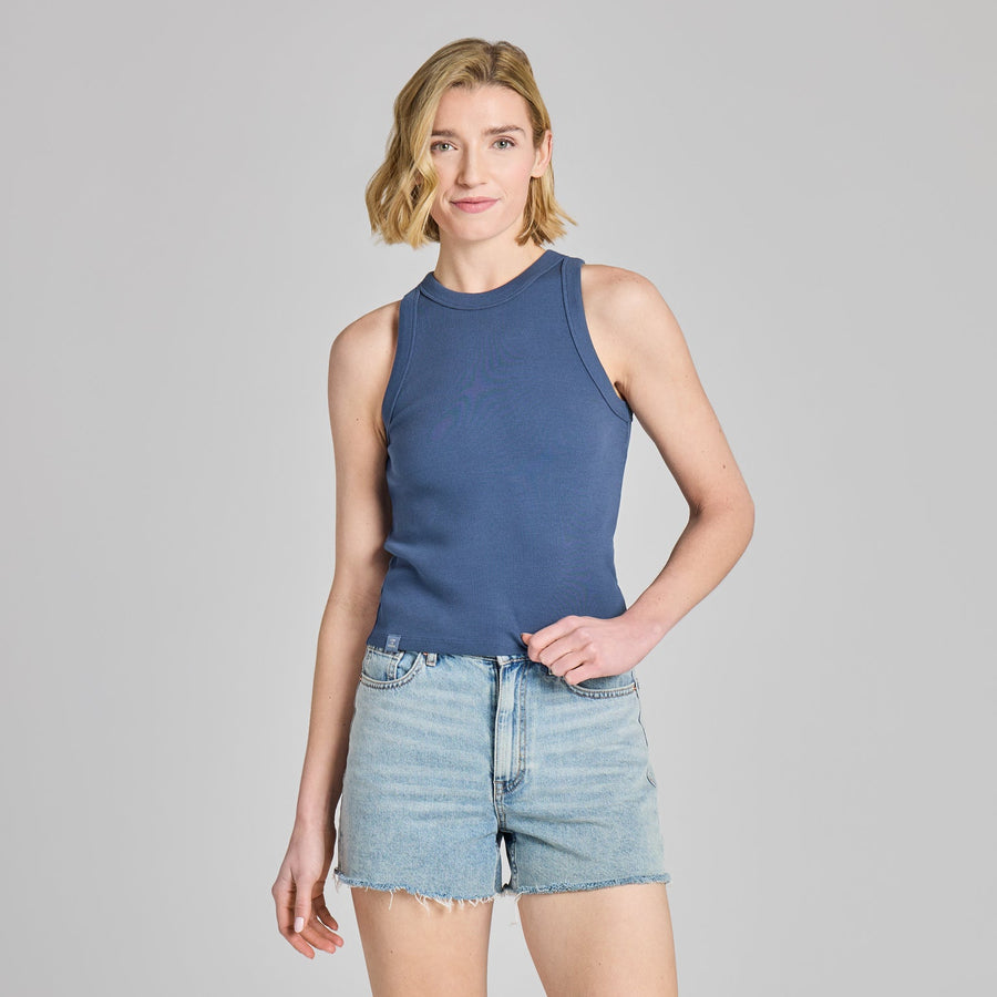 DARKEST BLUE FITTED RIB TANK
