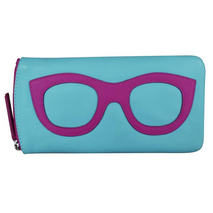 AEGEAN BLUE & ORCHID LEATHER EYEGLASS CASE
