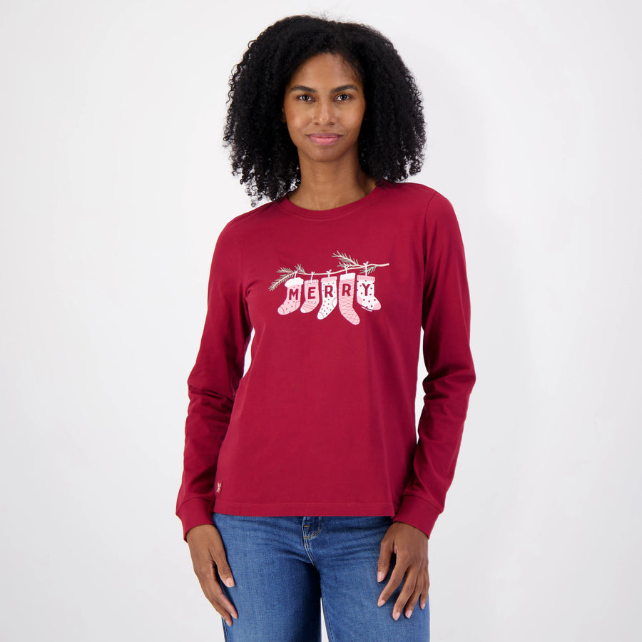 WOMEN'S MERRY STOCKINGS L/S CRUSHER TEE
