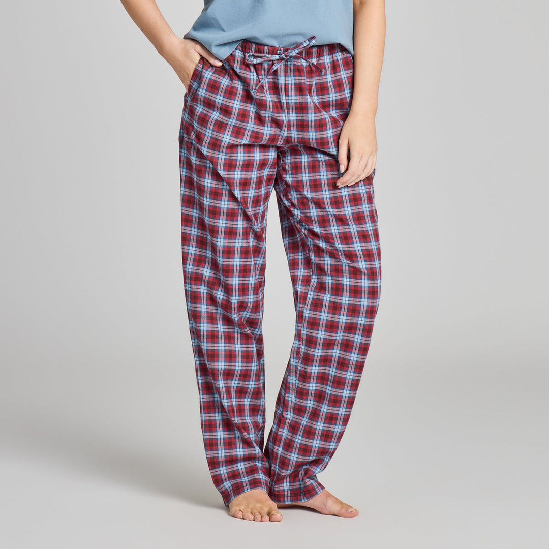 WOMEN'S DEEP BURGUNDY CHECK PLAID CLASSIC SLEEP PANTS