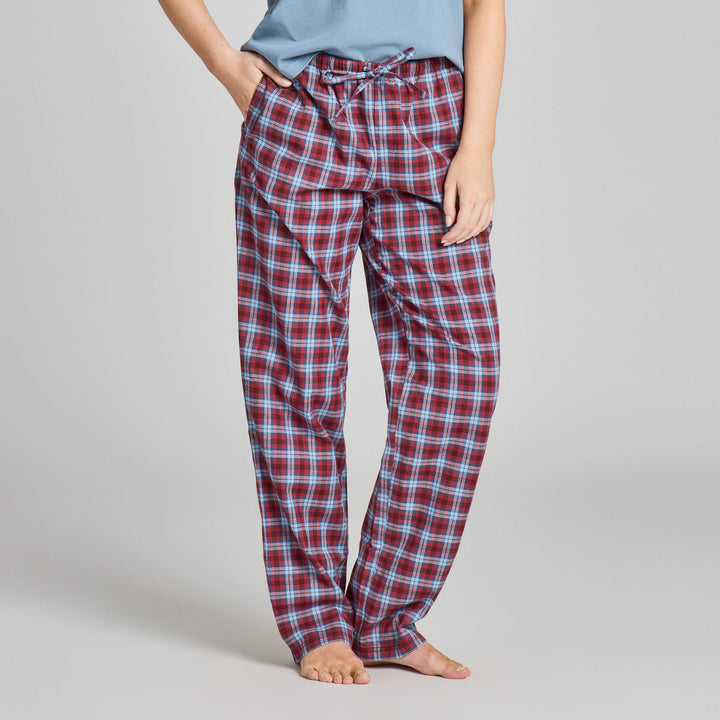 WOMEN'S DEEP BURGUNDY CHECK PLAID CLASSIC SLEEP PANTS