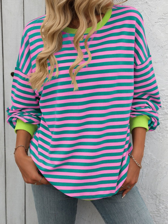 CAMI PINK & GREEN STRIPE CREW