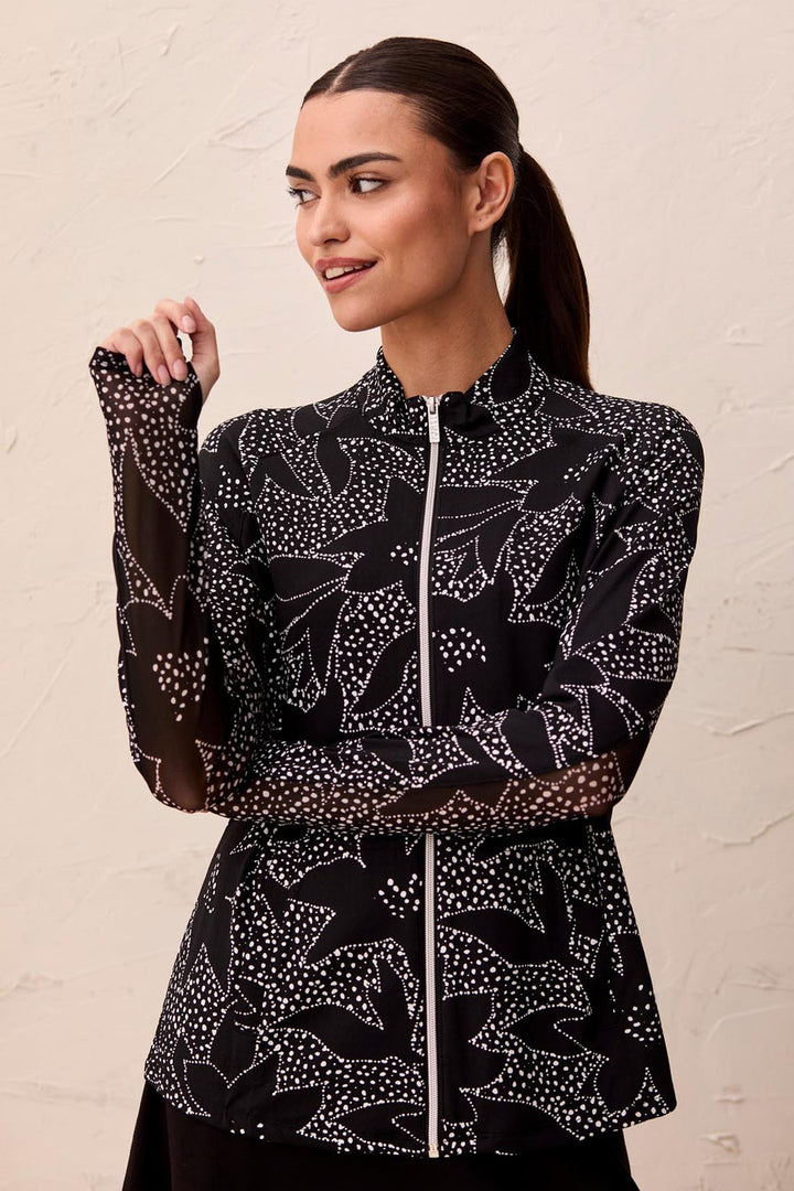 BLACK FLORAL UPF 50+ PERFORMANCE FULL ZIP JACKET