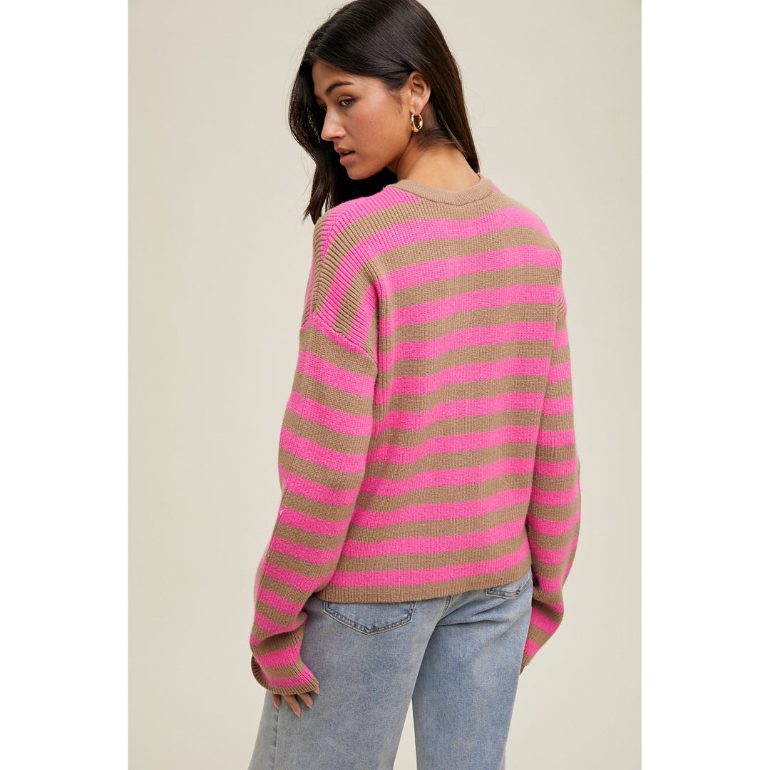 SERENA PINK & MOCHA STRIPE CARDIGAN
