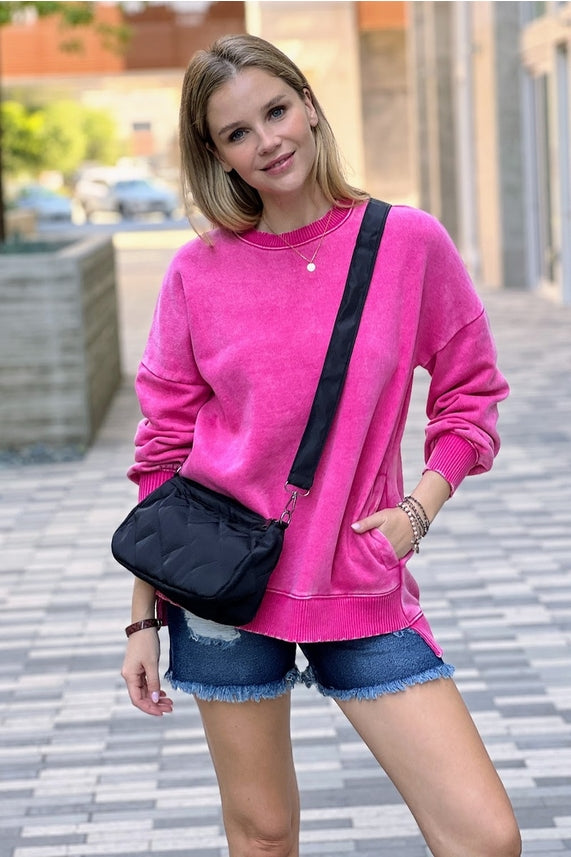 Hot Pink Vintage Washed Crew