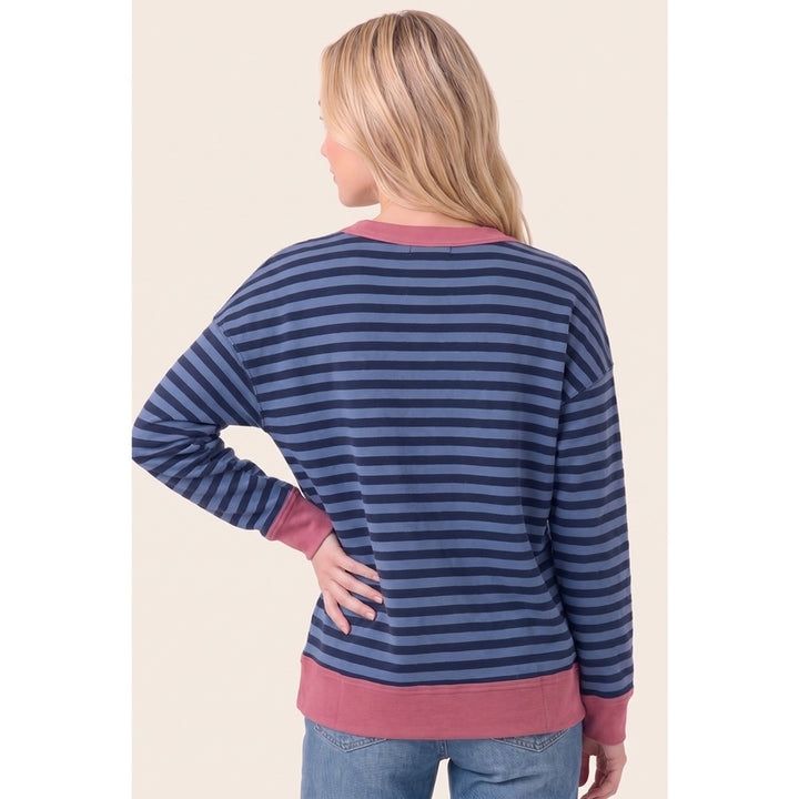 NAVY & FUCHSIA COLOR POP STRIPE CREW SWEATSHIRT
