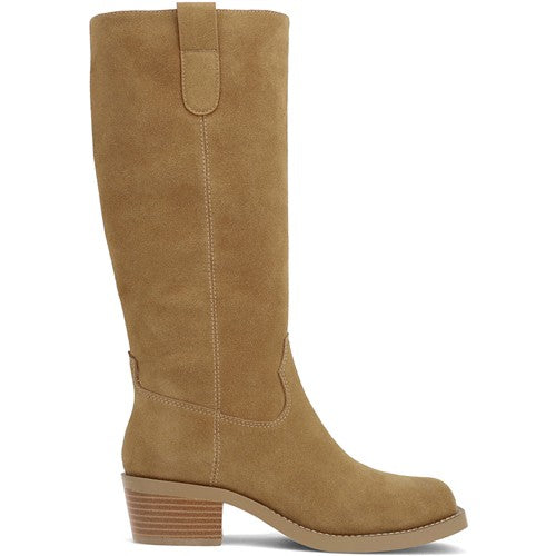 DUSTON TAN SUEDE TALL BOOTS
