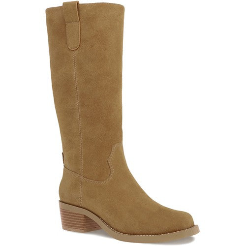 DUSTON TAN SUEDE TALL BOOTS
