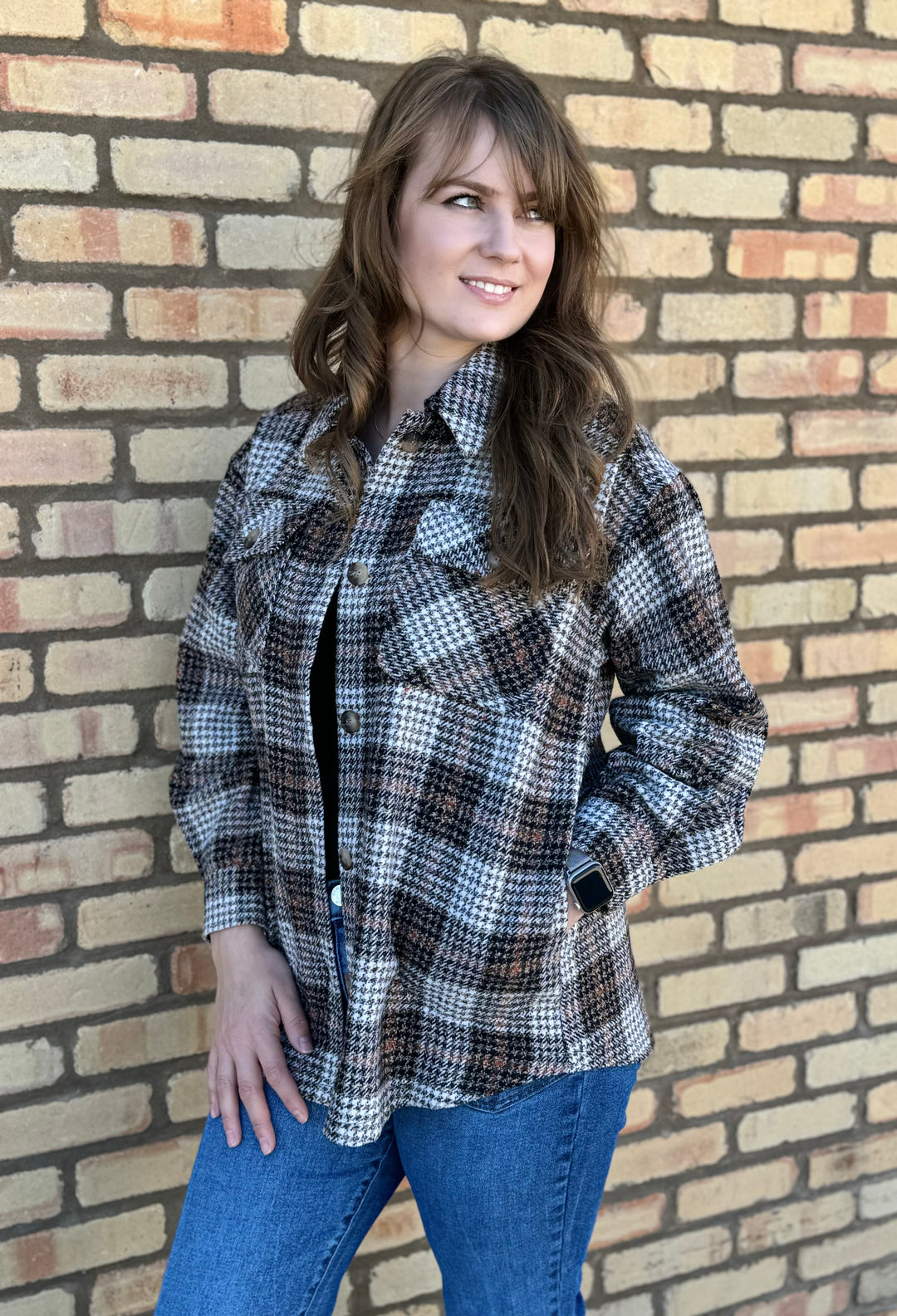 KALYN BROWN/BLACK PLAID SHACKET