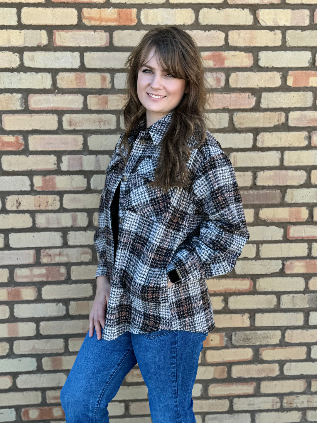 KALYN BROWN/BLACK PLAID SHACKET