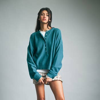 TEAL HENLEY SWEATER