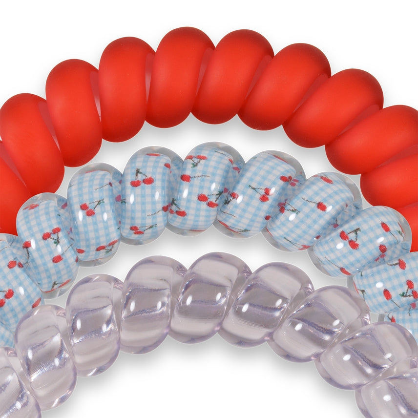 BASKET OF CHERRIES LARGE SPIRAL HAIR TIES
