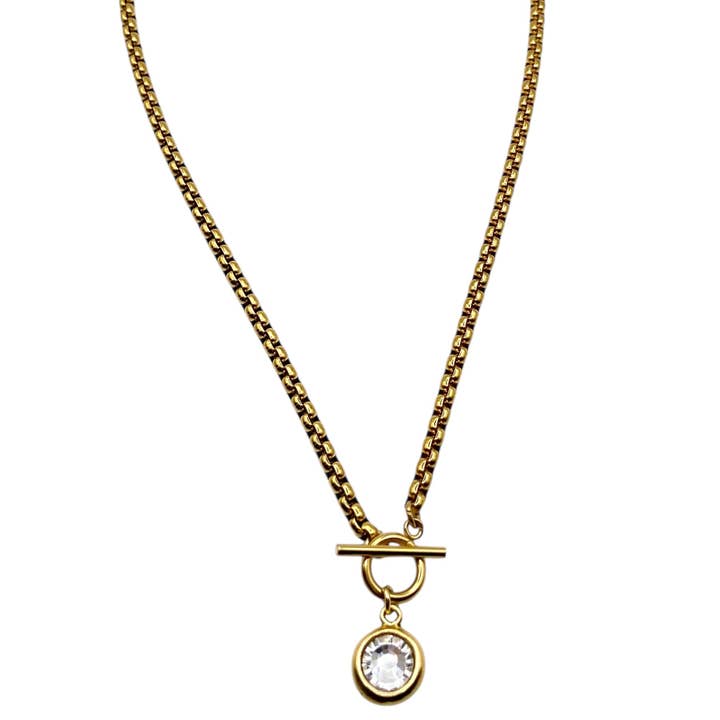 GOLD LUXE TOGGLE CRYSTAL  PENDANT NECKLACE