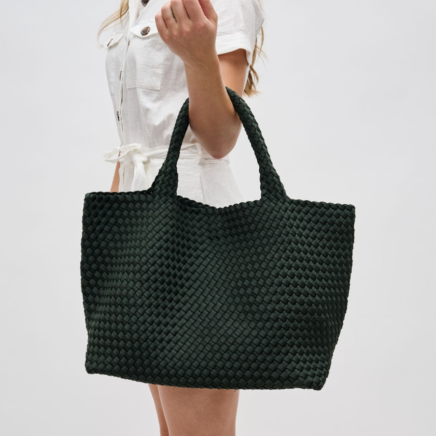 OLIVE PINE SKY'S THE LIMIT LARGE WOVEN TOTE BAG
