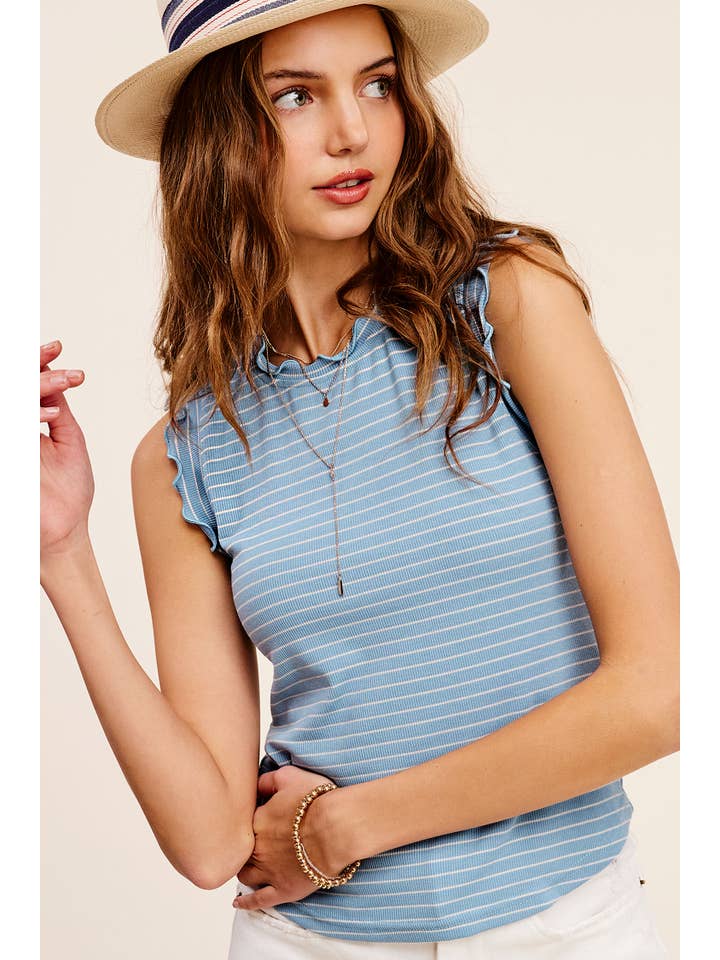 SUMMER ESCAPE BLUE BIRD STRIPE TANKj
