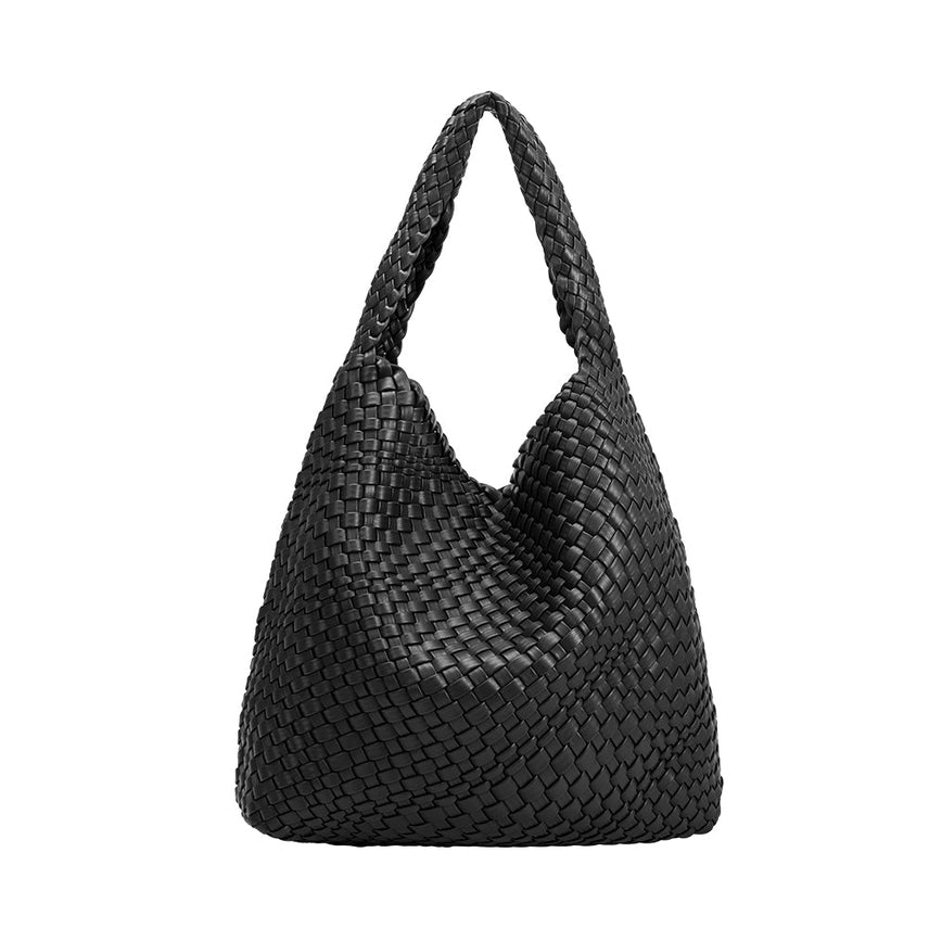 BLACK JOHANNA VEGAN WOVEN SHOULDER BAG
