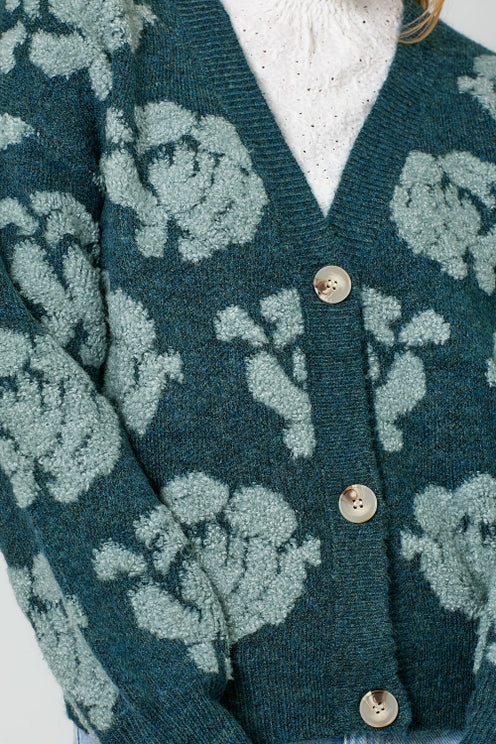 EMERALD FLORAL BUTTON DOWN CARDIGAN