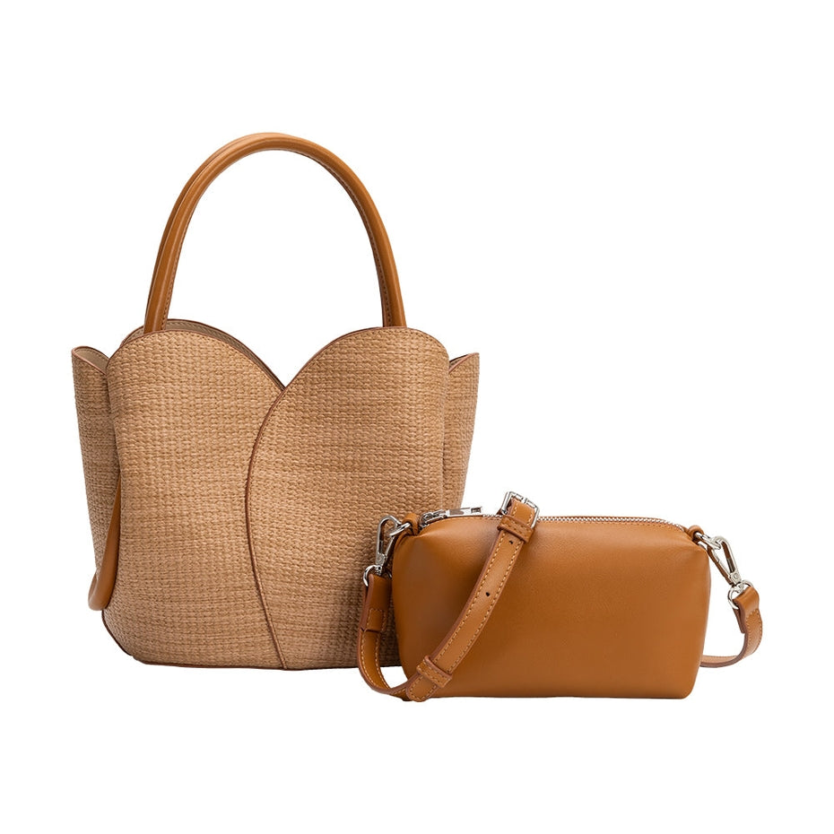 ZARA RAFFIA TULIP TOP HANDLE HANDBAG