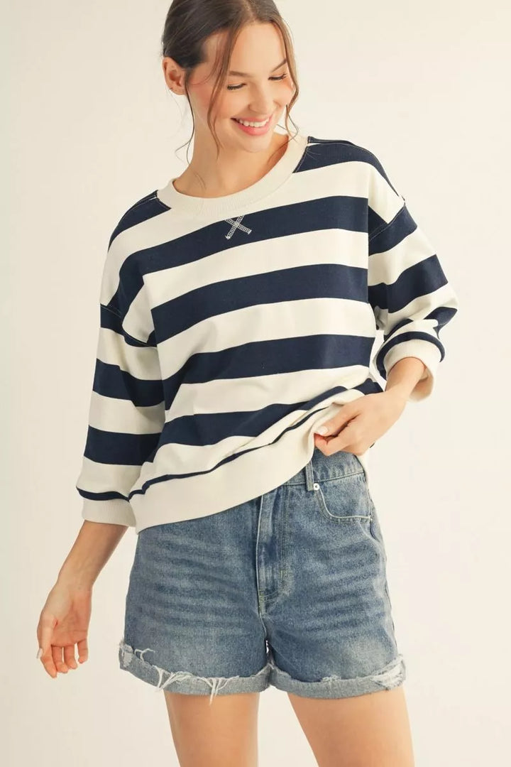 ABBIE NAVY & WHITE STRIPE CREW