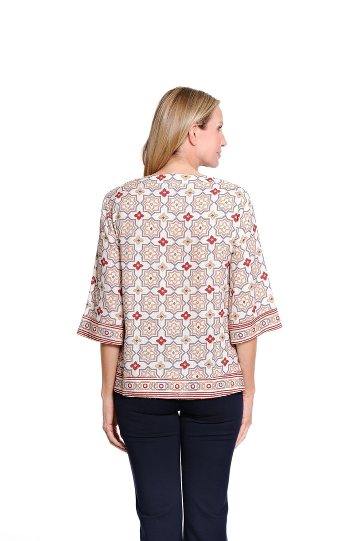 DANA SUNDANCE 3/4 FLARE SLEEVE EMBROIDERED TOP