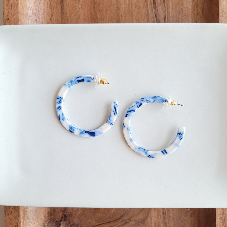 CAMY GREEK GODDESS BLUE MEDIUM HOOP EARRINGS
