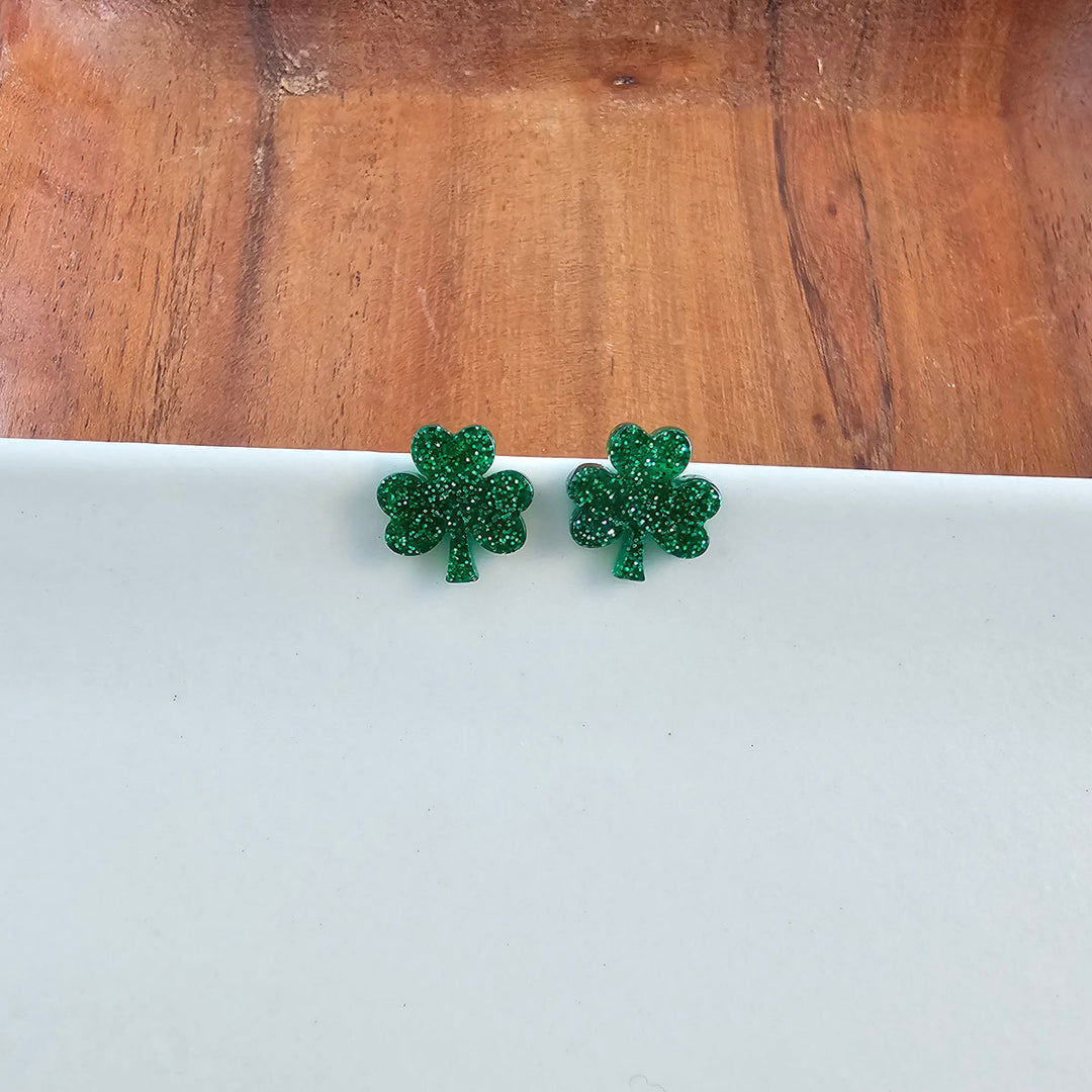 LUCKY GLITTER SHAMROCK POST EARRINGS