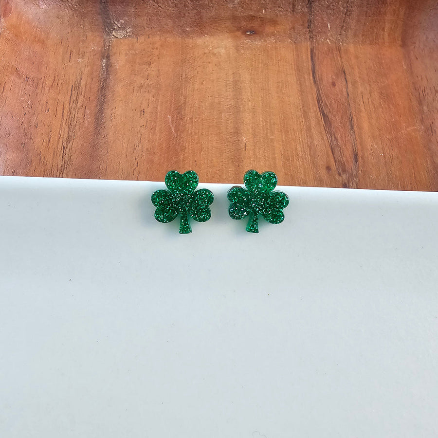 LUCKY GLITTER SHAMROCK POST EARRINGS
