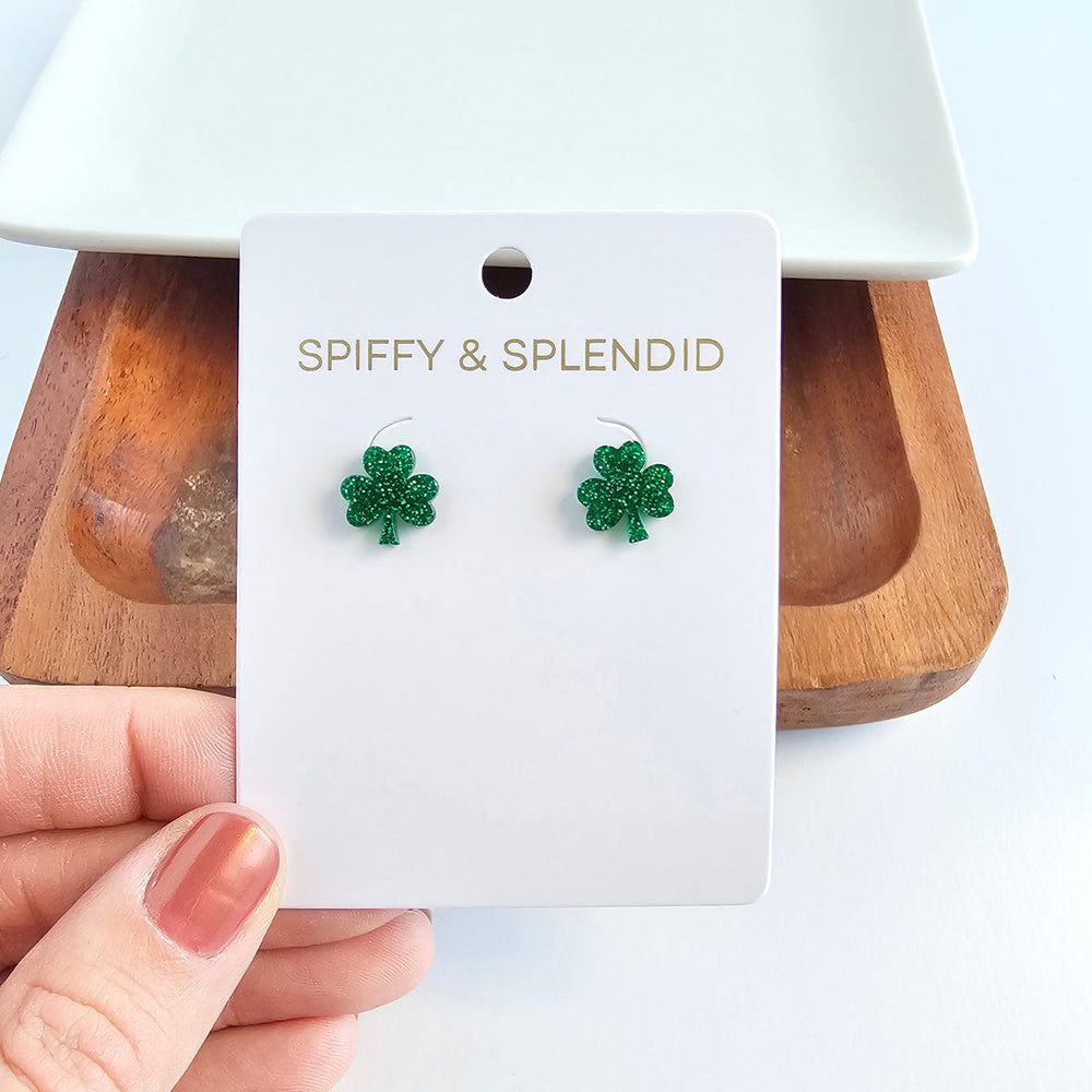 LUCKY GLITTER SHAMROCK POST EARRINGS
