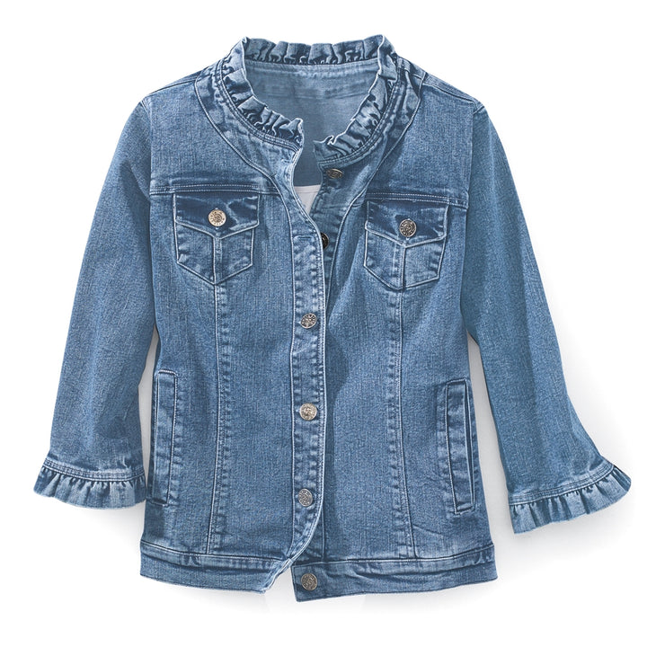 STEVIE DENIM RUFFLE TRIM JEAN JACKET