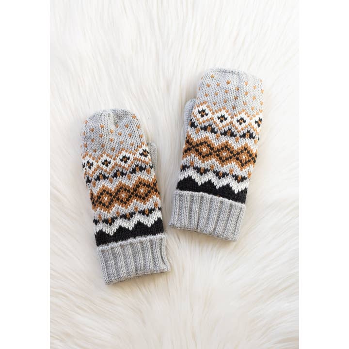 GREY, CAMEL & BLACK FLEECE LINED MITTENS
