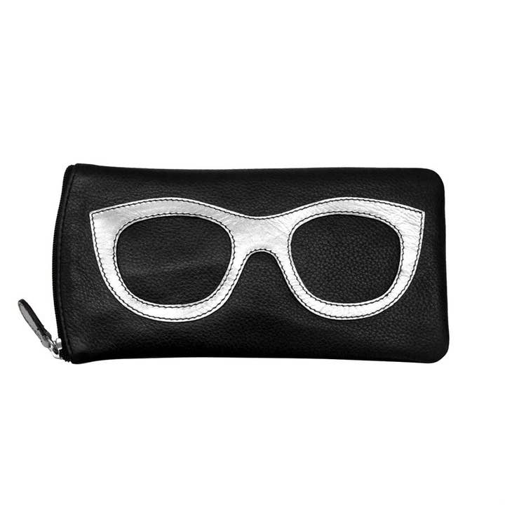 BLACK & SILVER LEATHER EYEGLASS CASE