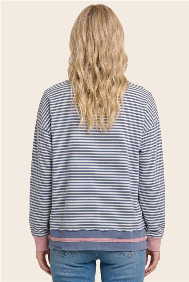 VELMA BLUE STRIPE CREW NECK SWEATSHIRT