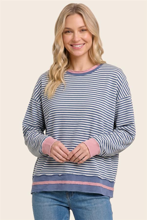 VELMA BLUE STRIPE CREW NECK SWEATSHIRT