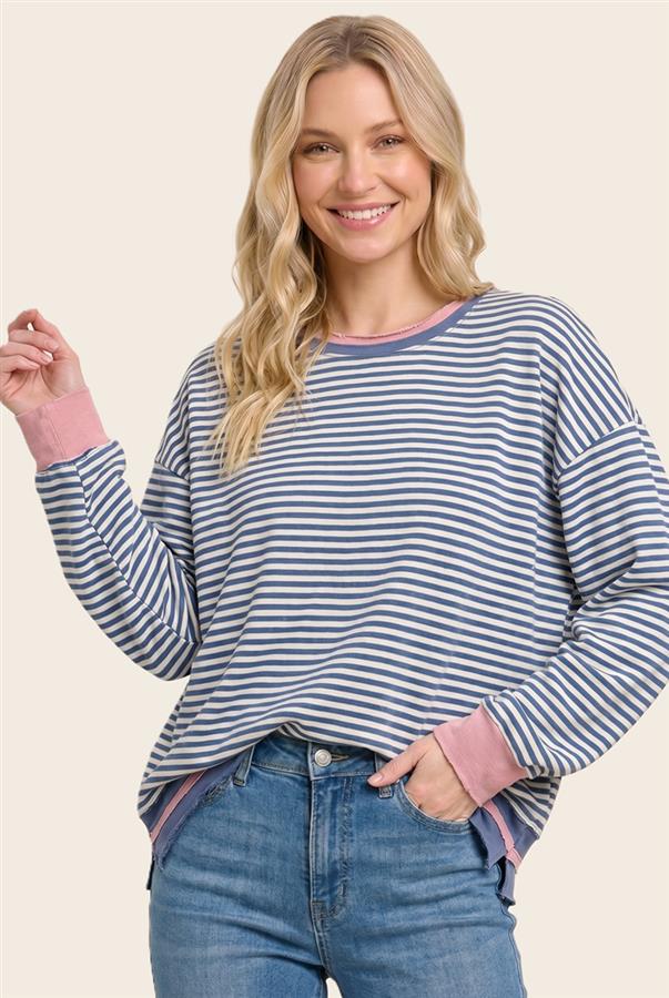 VELMA BLUE STRIPE CREW NECK SWEATSHIRT
