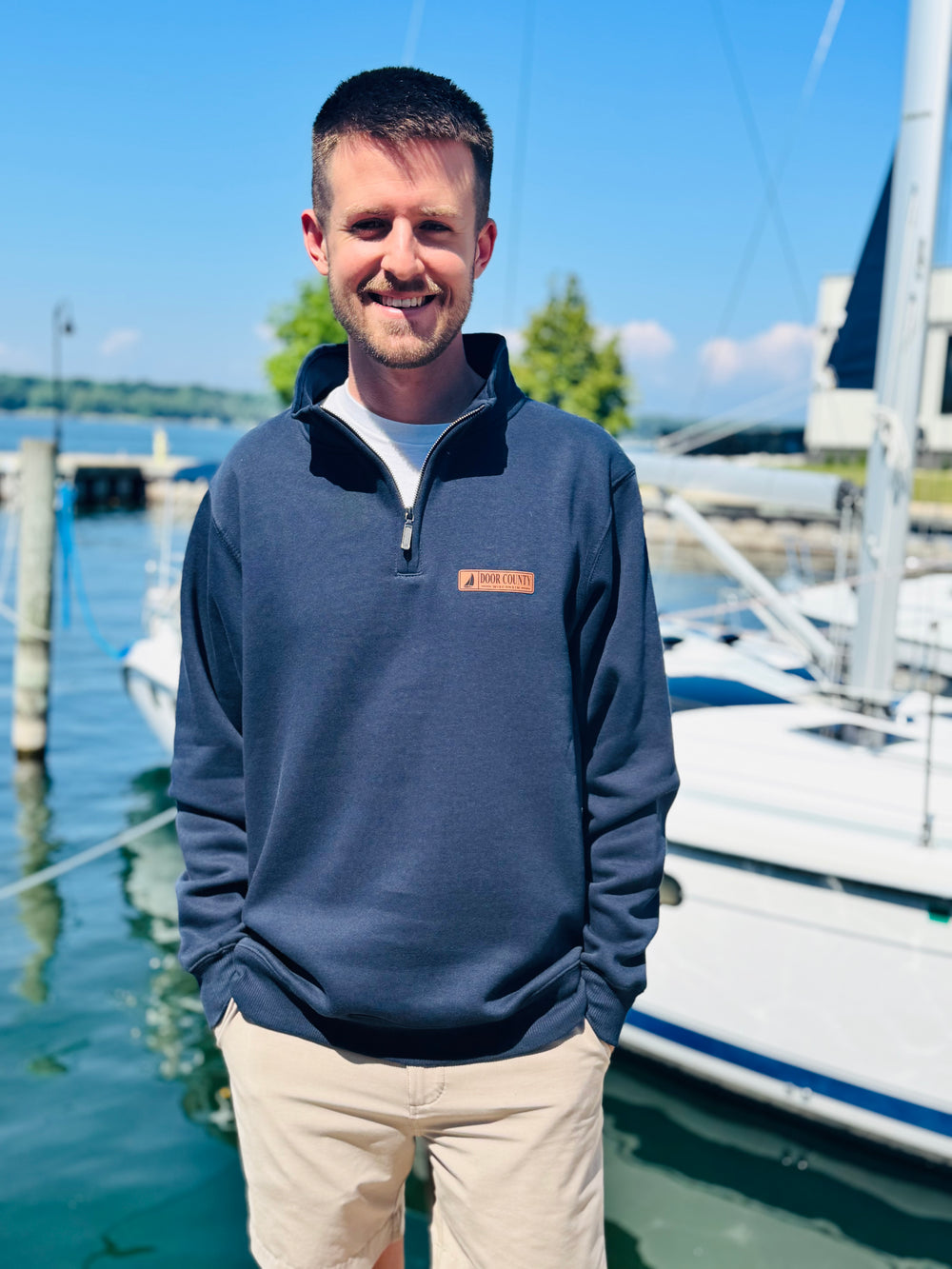 NAVY DOOR COUNTY PATCH QUARTER ZIP FLEECE
