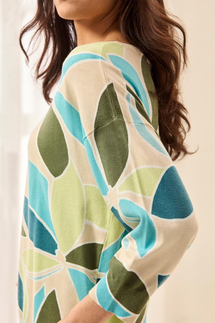AQUA SKY PRINT SOFT KNIT CREWNECK SWEATER