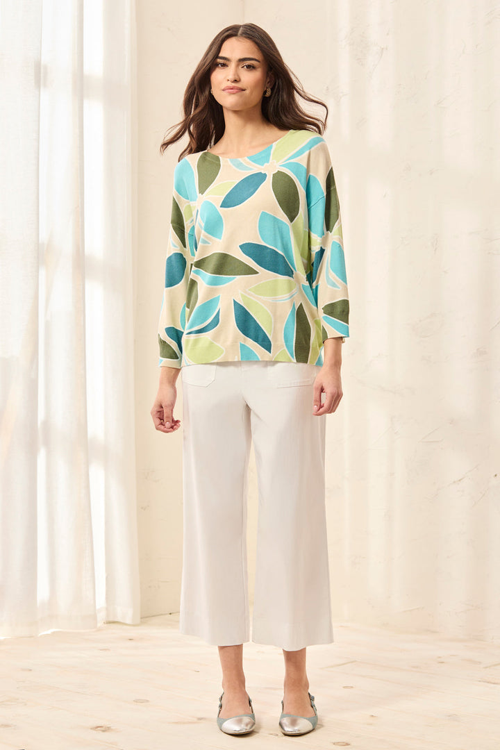 AQUA SKY PRINT SOFT KNIT CREWNECK SWEATER