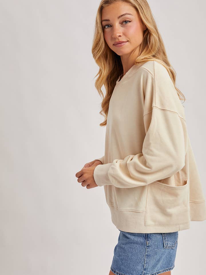 OATMEAL COMFY KNIT 2 POCKET SWEATSHIRT