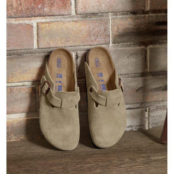 BOSTON TAUPE SUEDE SOFT FOOTBED CLOG