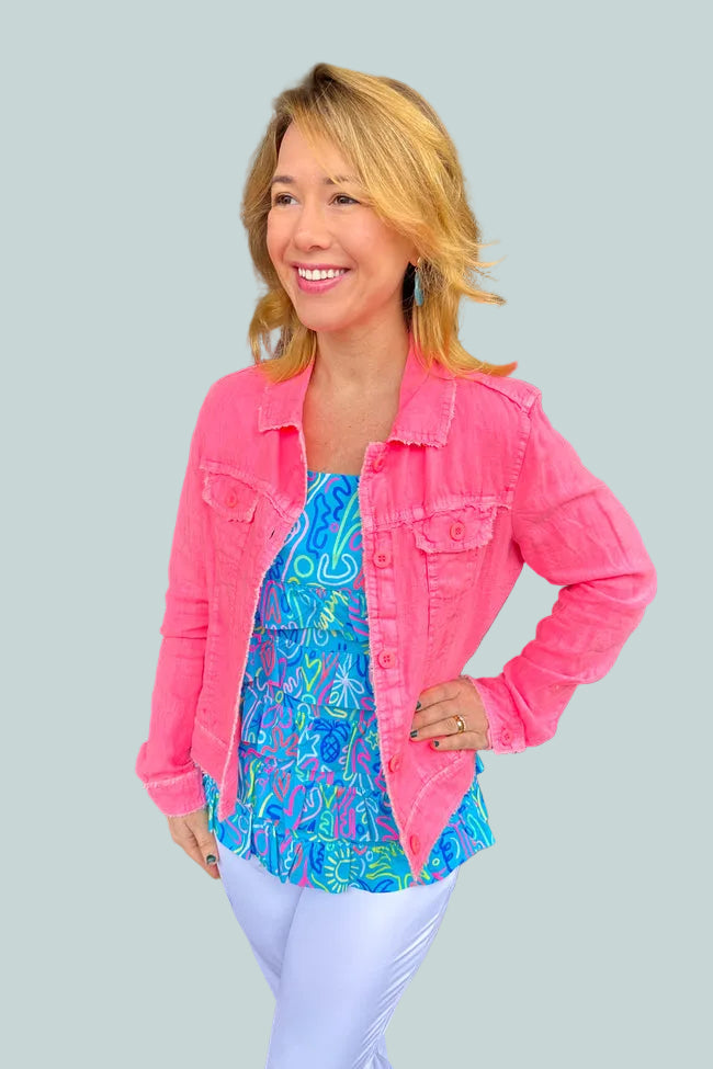CLEAR CORAL ABBY LINEN JEAN JACKET