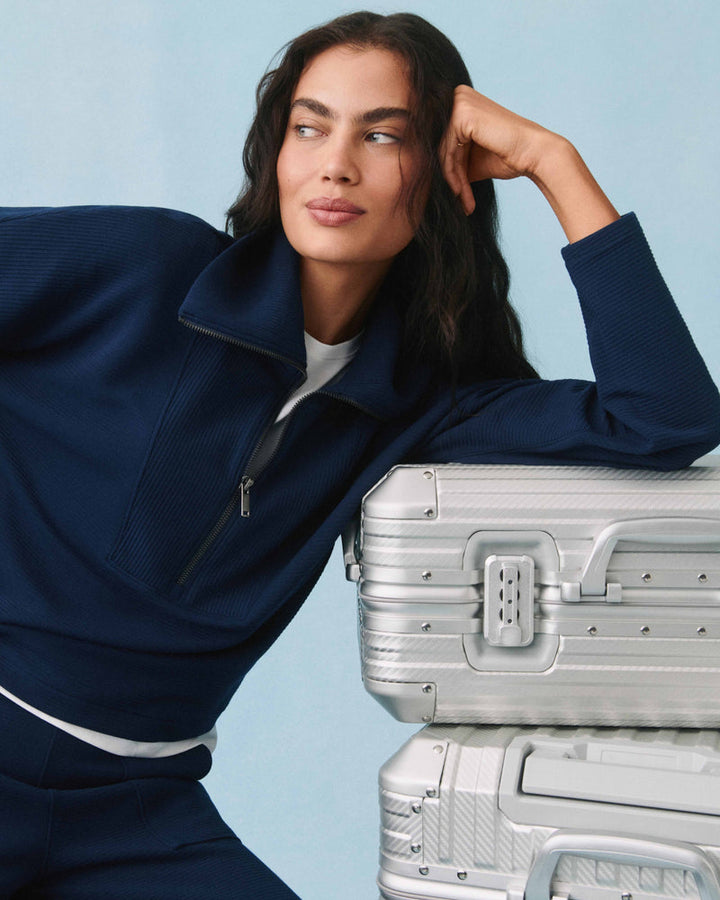 TIMELESS NAVY AIRESSENTIALS FRENCH RIB HALF ZIP TOP