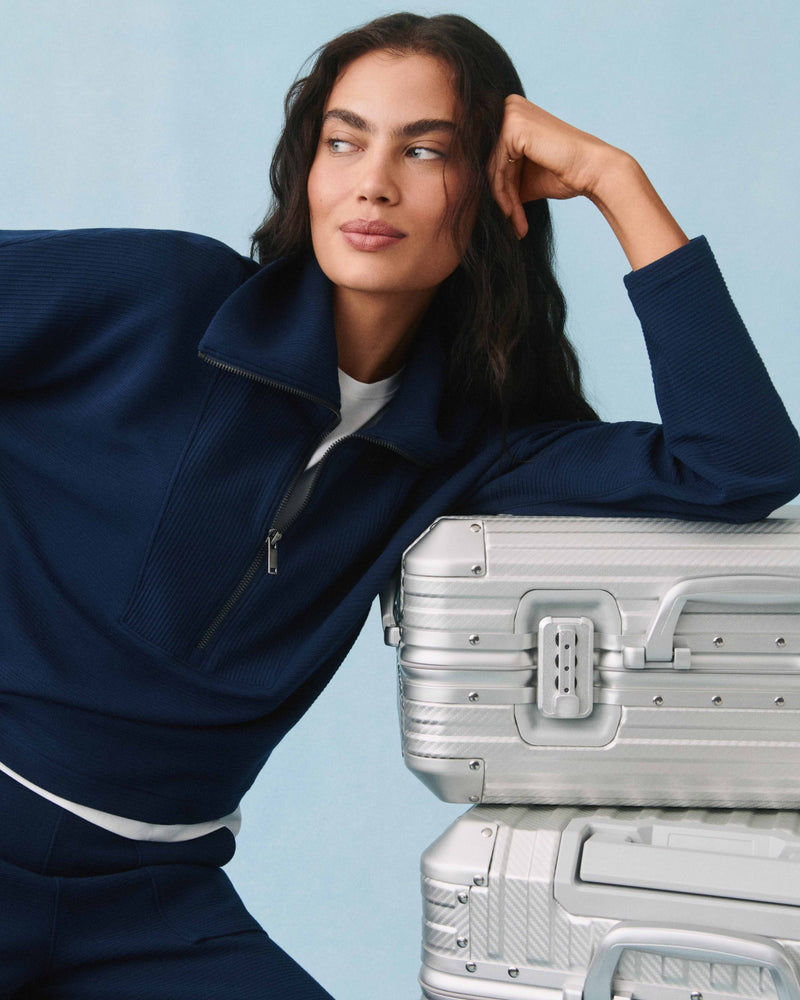 TIMELESS NAVY AIRESSENTIALS FRENCH RIB HALF ZIP TOP

