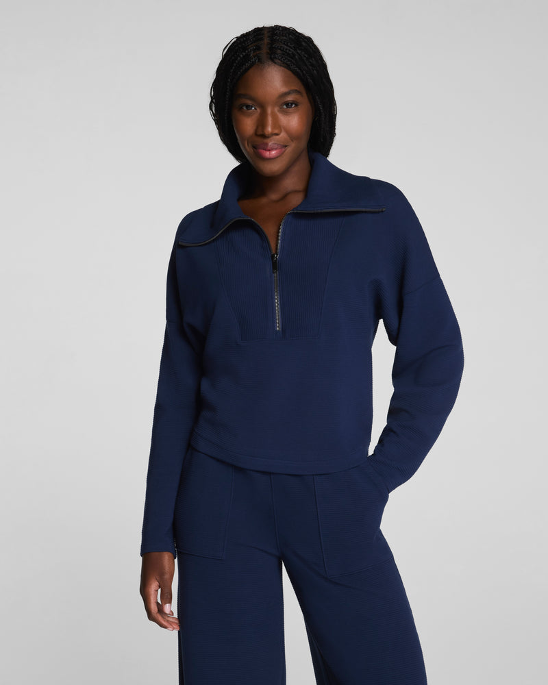 TIMELESS NAVY AIRESSENTIALS FRENCH RIB HALF ZIP TOP
